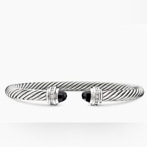 David Yurman CLASSIC CABLE BRACELET Sterling Silver Black Onyx Diamonds, 5mm